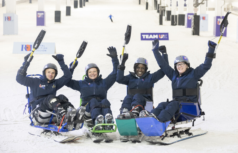 L-R - James Cairnes, Gemma Barnes (Vice Captain), Mina Endeley and Kayleigh Pierce at the Snozone in Milton Keynes